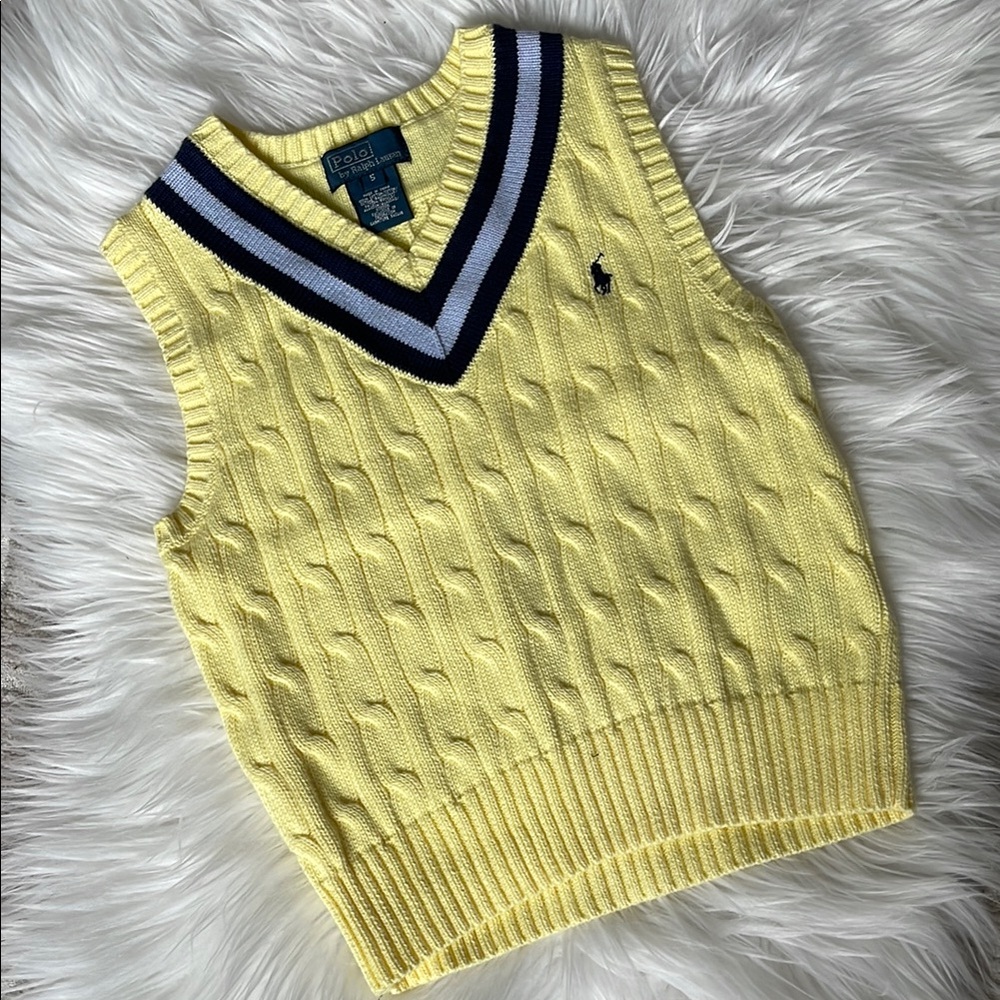 Boys Polo Ralph Lauren Yellow Cable Knit Vest, size 5 100% cotton!